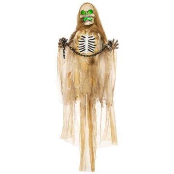 Homcom 183cm 72" Hanging Skeleton Outdoor Halloween Decoration, Halloween Animatronic With Sound Activated, Light Up Body, Sound Effects