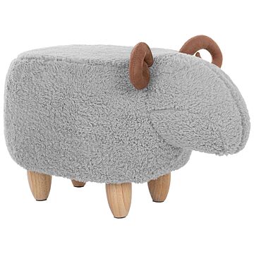 Animal Lamb Children Stool Grey Polyester Fabric Upholstered Wooden Legs Nursery Footstool Beliani