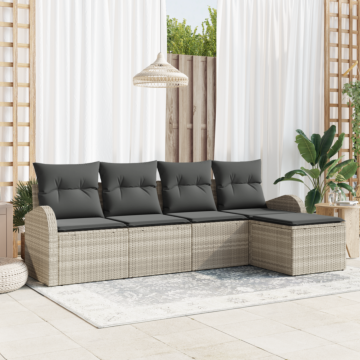 Vidaxl 5 Piece Garden Sofa Set With Cushions Light Grey Poly Rattan