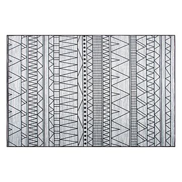 Rug Black And Grey Polyester 140 X 200 Cm Low Pile Geometric Pattern Beliani