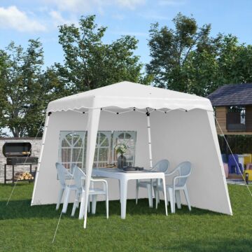 Outsunny 2.9 X 2.9m Pop Up Gazebo With 2 Sides, Slant Legs And Carry Bag, Height Adjustable Uv50+ Party Tent Event Shelter For Garden, Patio, White