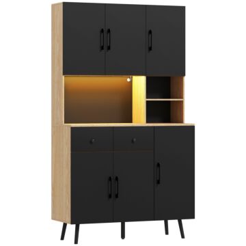 Homcom 176 Cm Kitchen Cupboard With Led Lights - Oak And Black