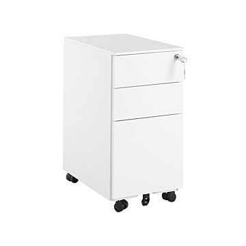 Storage Cabinet White Metal With 3 Drawers Key Lock Castors Industrial Modern Home Office Garage Beliani