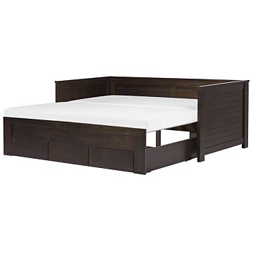 Bed Frame With Storage Dark Brown Rubberwood Eu Single To Super King Size 6ft Guest Bed Beliani