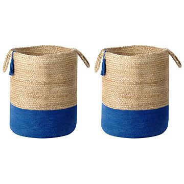 Set Of 2 Storage Baskets Cotton Jute Navy And Natural 50 Cm Laundry Bins Boho Beliani