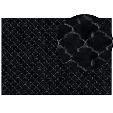 Faux Rabbit Fur Rug Black Artificial Polyester Fur 160 X 230 Cm Soft Shaggy High Pile Trellis Pattern Rug Beliani