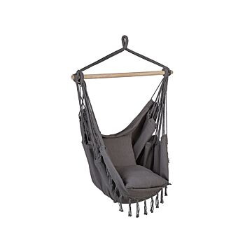 Hanging Hammock Chair Grey Cotton And Polyester Swing Seat Indoor Outdoor Boho Style Beliani