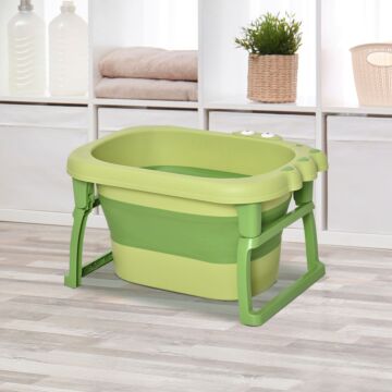 Homcom Baby Bath Tub For 0-6 Years Collapsible Non-slip Portable With Stool Seat For Newborns Infants Toddlers Kids Crocodile Shape Green