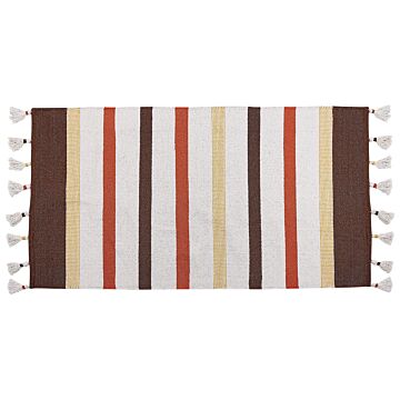 Area Rag Rug Brown And Beige Stripes Cotton 80 X 150 Cm Rectangular Hand Woven Beliani