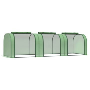 Outsunny Pe Tunnel Greenhouse Green Grow House Steel Frame For Garden Backyard With Zipper Doors 295x100x80 Cm Green