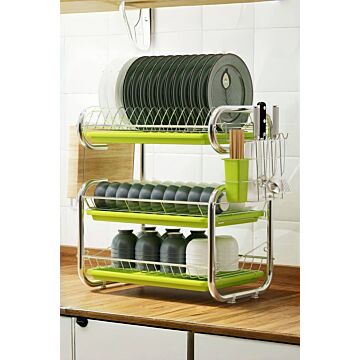 3-tier Metal Dish Drainer Rack Storage Stainless Stand Bowl Plate Dryer Tray Kitchen