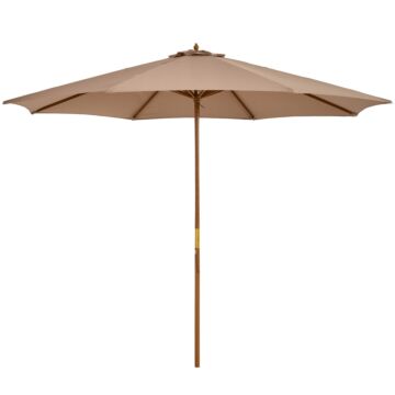 Outsunny 3(m) Garden Umbrella Wooden Parasol 8 Ribs Bamboo Sun Shade Patio Outdoor Umbrella Canopy Khaki