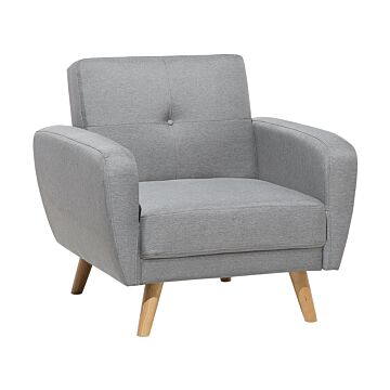 Armchair Grey Fabric Upholstered Convertible Adjustable Backrest Wooden Legs Modern Minimalistic Living Room Beliani