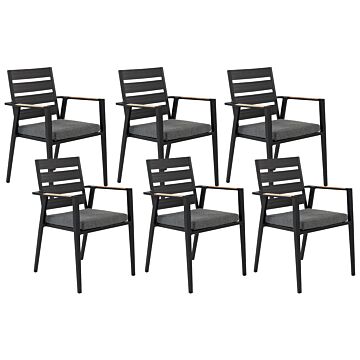 Set Of 6 Garden Dining Chairs Black Aluminium Frame With Cushions Slatted Backrest Design Modern Beliani