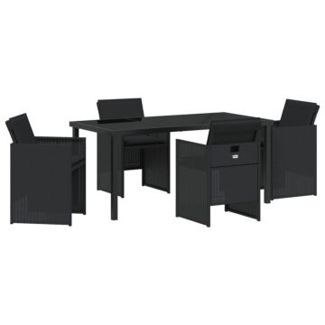 Vidaxl 5 Piece Garden Dining Set With Cushions Black Poly Rattan