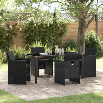 Vidaxl 5 Piece Garden Dining Set With Cushions Black Poly Rattan