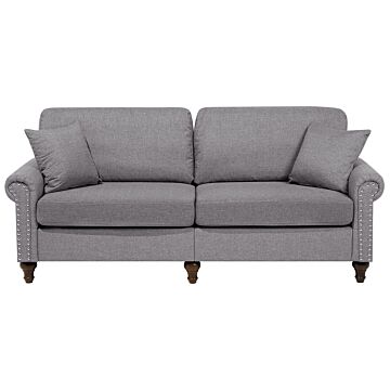 3 Seater Sofa Grey Fabric Chesterfield Style Low Back Beliani