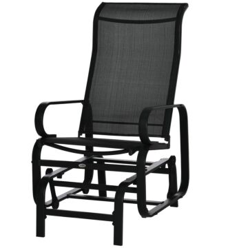 Outsunny Outdoor Gliding Rocking Chair With Sturdy Metal Frame Garden Comfortable Swing Chair For Patio, Backyard And Poolside, Black