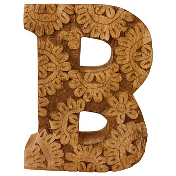 Hand Carved Wooden Flower Letter B