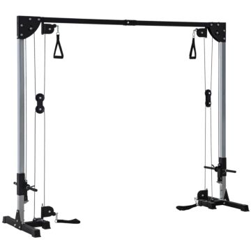 Sportnow Multi Home Gyms With Cable Pulley System, Cable Crossover Machine With 4 Handles For Full Body Strength Training, Power Rack For Home Workout, Black