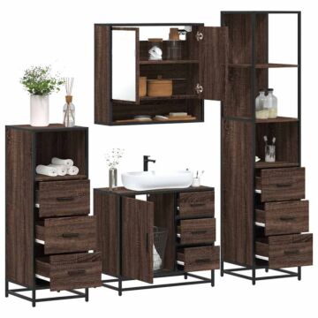 Vidaxl 4 Piece Bathroom Furniture Set Brown Oak Engineered Wood