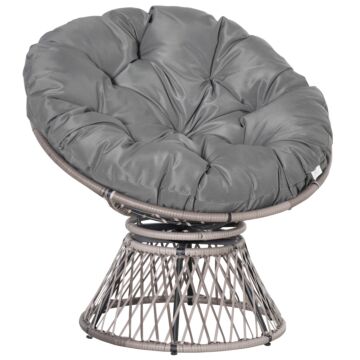 Outsunny 360° Swivel Rattan Papasan Moon Bowl Chair Round Lounge Garden Wicker Basket Seat With Padded Cushion Oversized For Outdoor Indoor, Grey