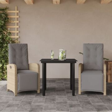 Vidaxl 3 Piece Bistro Set With Cushions Beige Poly Rattan