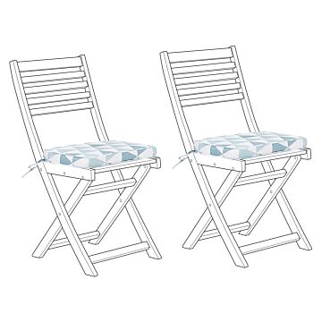 Set Of 2 Outdoor Seat Cushions Blue Geometric Pattern String Tied Uv Resistant Set Pad Beliani