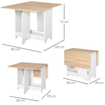Homcom Foldable Dining Table Drop-leaf Folding Desk Side Console With Storage Shelf For Kitchen,dining Room