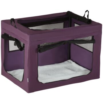 Pawhut 90cm Pet Carrier Portable Cat Carrier Foldable Dog Bag, Pet Travel Bag With Cushion For Medium And Large Dogs, Purple
