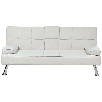 Sofa Bed Beige 3 Seater Drop Down Table Click Clack Beliani