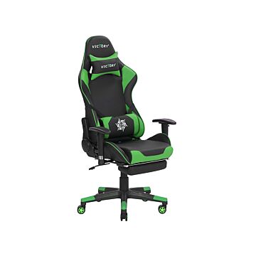 Gaming Chair Black And Green Faux Leather Swivel Adjustable Armrests And Height Footrest Modern Beliani