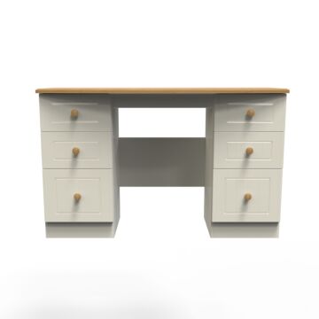 Warwick 6 Drawer Kneehole Desk In Cream Ash & Modern Oak