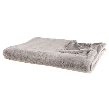 Blanket Grey Polyester Fabric 150 X 200 Cm Living Room Throw Fluffy Decoration Modern Design Beliani