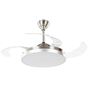 Ceiling Fan With Light Ventilator Silver Synthetic Material Metal 4 Blades Remote Control Beliani