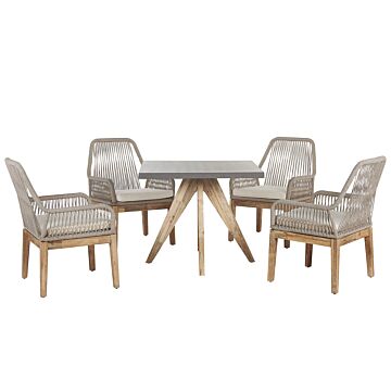 Outdoor Dining Set Grey Light Wood Fibre Cement For 4 People Square Table With Beige Chairs Modern Design Beliani