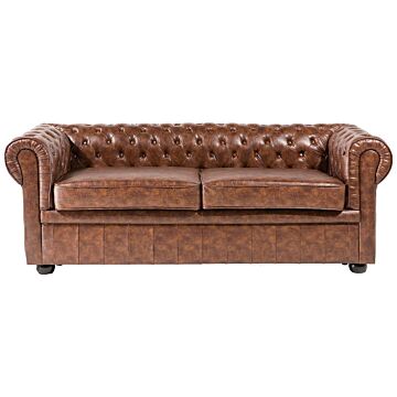 Chesterfield Sofa Brown Faux Leather Black Legs 3 Seater Beliani