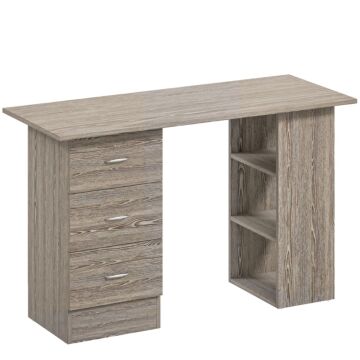 Homcom Computer Desk, Writing Table, Pc Workstation With 3 Storage Shelves And Drawers, Silver Handle, For Home Office, Grey