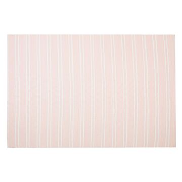 Area Rug Carpet Pink Reversible Synthetic Material Outdoor And Indoor White Stripes Rectangular 140 X 200 Cm Beliani