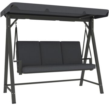 Outsunny Three-seater Garden Swing Bench, With Adjustable Canopy - Dark Grey