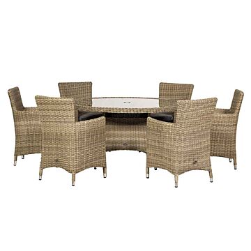 Wentworth 6 Seater Round Carver Dining Set 140cm Table With 6 Carver Chairs Including Cushions