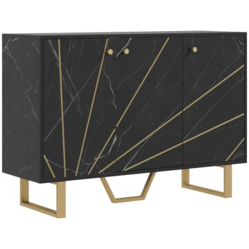 Homcom Sideboard Storage Cabinet, Modern Storage Cupboard With Adjustable Shelves And Metal Legs For Living Room, Kitchen, Dining Room, Entryway, Black Marble Tone