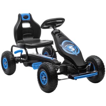 Homcom Kids Pedal Go Kart, With Adjustable Seat, Inflatable Tyres - Blue