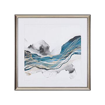 Framed Wall Art Blue And Grey Print On Paper 60 X 60 Cm Passe-partout Frame Abstract Theme Beliani