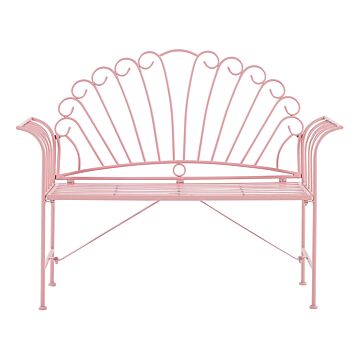 Outdoor Bench Pink Metal 2 Seater Flared Armrests Vintage Style Beliani
