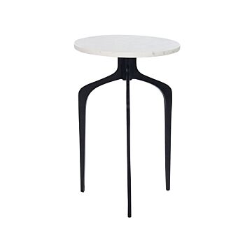 Side Table White Marble Top 3 Black Metal Legs 36 X 36 Cm Round Glam Modern Living Room Bedroom Beliani