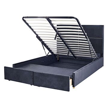 Bed Frame Black Velvet Eu Double Size 4ft6 With Storage And Drawers Glamour Modern Style Beliani