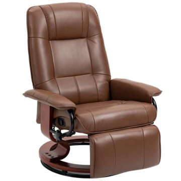 Homcom Swivel Recliner, Faux Leather Reclining Chair, Upholstered Armchair With Wooden Base For Living Room, Bedroom, Brown
