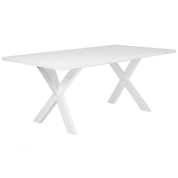 Dining Table White Tabletop 77 X 180 X 80 Cm X-cross Solid Wood Legs Kitchen Table Beliani