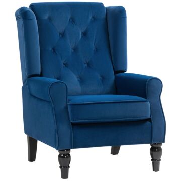 Homcom Wingback Accent Chair, Retro Upholstered Button Tufted Occasional Chair For Living Room And Bedroom, Blue